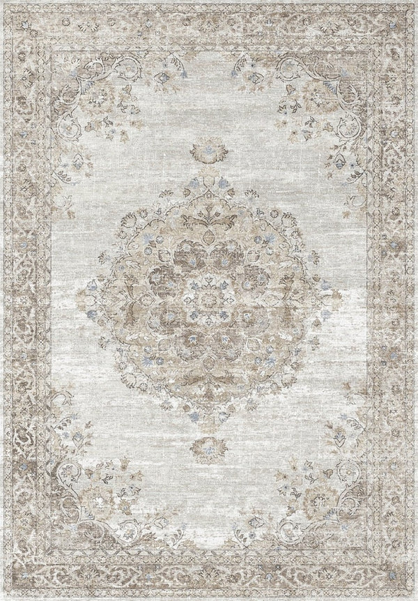 English Elm Oxford Ivory Medallion Area Rug Turkish Woven Polyester Living Room Floor Accent B186P428899