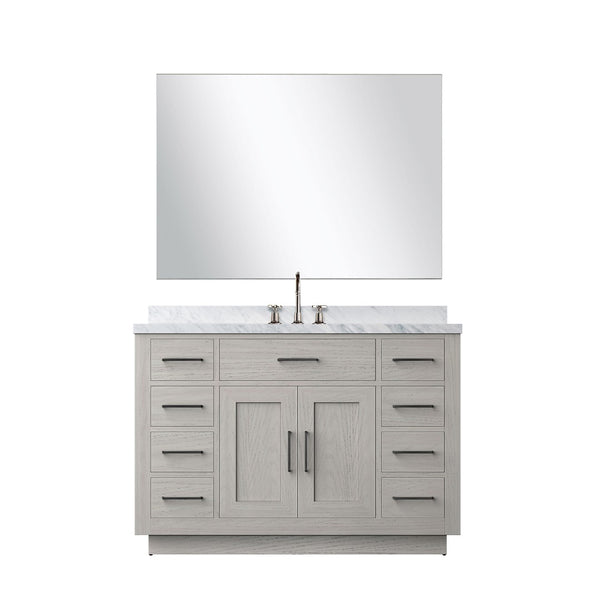 English Elm White Oak 48-Inch Single Bath Vanity Set With Carrara Marble Top, Chrome Faucet & Matching Mirror B2731S01961-GIGA