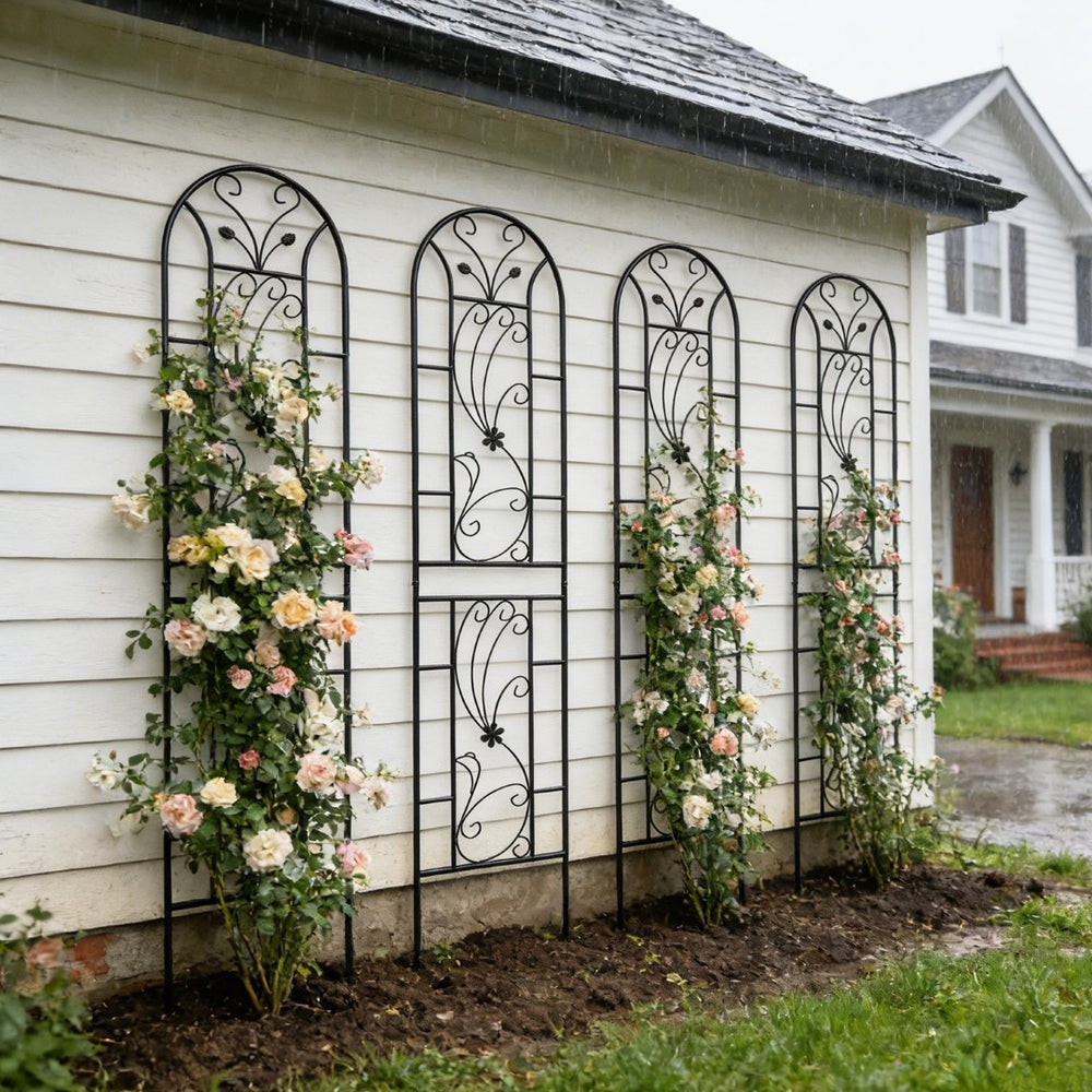 English Elm 4 Pack Powder-coated Metal Garden Trellis Panels Rustproof Climbing Plant Support Outdoor W1586P268031
