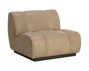 Sunpan Blaise Swivel Lounge Chair - Luxurious Sahara Sand Leather with Dark Brown Rubberwood Base Design