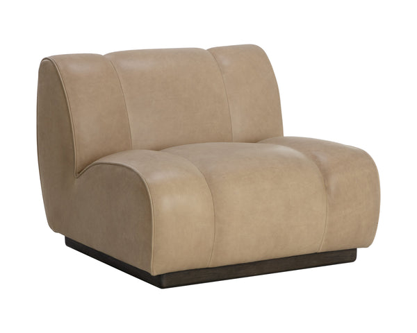 Sunpan Blaise Swivel Lounge Chair - Luxurious Sahara Sand Leather with Dark Brown Rubberwood Base Design