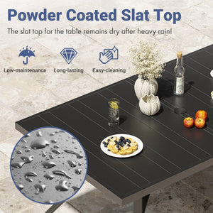 English Elm Outdoor Powder-coated Metal Dining Table with Slatted Top and Umbrella Hole for Patio T3623P436830