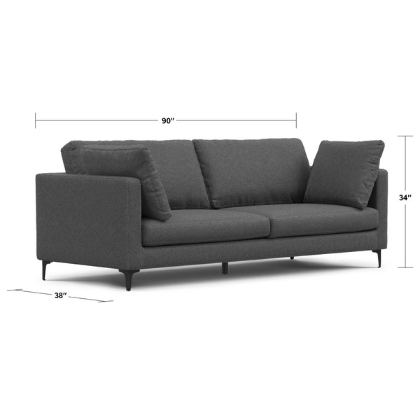 English Elm Ava 90 Inch Mid Century Sofa with Eco Performance Fabric, Plush Cushions, Durable Wood Frame Gray B136P199270