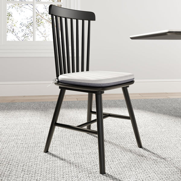 English Elm Farmhouse Solid Wood Kitchen Chairs Pair with Removable Washable Cushions and Ergonomic Windsor Backrest Black+Grey T3833P366667