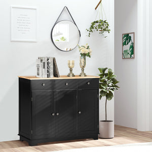 English Elm Homcom Modern Sideboard With Solid Rubberwood Top, 3 Drawers, Adjustable Shelves & Versatile Design W2225P229288
