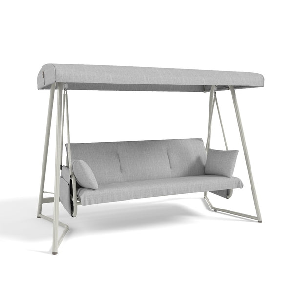 English Elm 3-in-1 Outdoor Hanging Swing Bed Steel Frame 600 Lb Capacity Adjustable Canopy Patio Lounger Champagne White W3979P394109