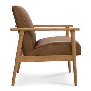 English Elm Paloma Genuine Leather Accent Chair in Caramel Brown with Solid Ash Frame, Mid-Century Modern Comfort and Durability B136P364314