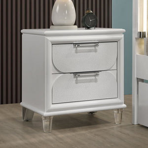 English Elm Contemporary Glam Nightstand with Acrylic Handles and Embossed Panels, Felt-Lined Drawer, Dovetailed Craftsmanship White 26 L x 20 W x 25 H B2741P353118