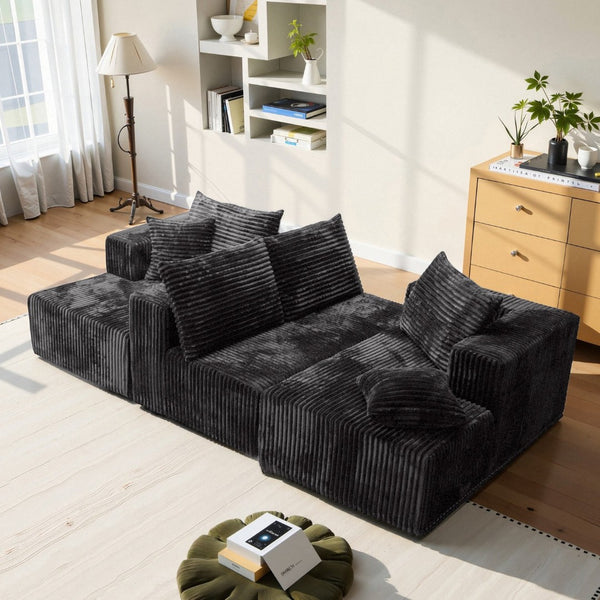 English Elm U-shaped Modular Corduroy Sectional Sofa Low Profile Design for Spacious Living Rooms Gray W3653S00007