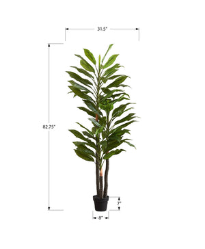 English Elm Artificial 83" Dracaena Tree with 76 Real-Touch Leaves, Maintenance-Free Faux Floor Plant in Black Pot Green 50 L x 10 W x 10 H B2710P287120