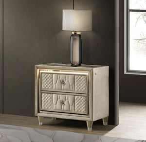 English Elm 2-drawer Quilted Velvet Nightstand with Led Lighting and Usb Charging Glam Bedroom B016P453630