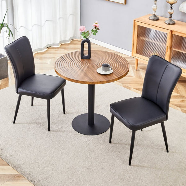 English Elm Table And Chair Set - Modern 31.5-Inch Round Dark Wood Grain Table With 2 Black Pu Chairs, Stylish Design! W1151S02485-GIGA