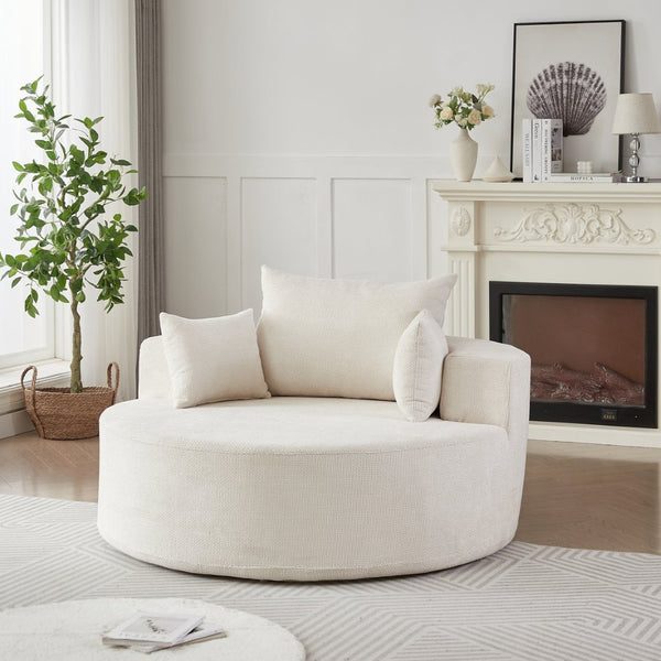 English Elm 55'l Chenille Round Sleeper Chair Fluffy Sculptural Seat for Living Room or Bedroom W834P401582