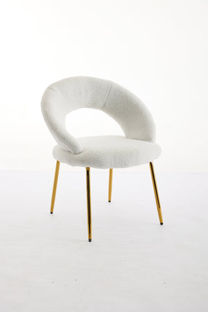 English Elm 061-Set Of 1 Cozy Teddy Fabric Dining Chair With Curved Backrest & Chic Gold Legs For Modern Spaces W527P255479