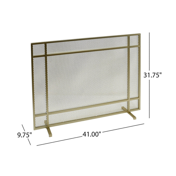 English Elm Christopher Knight Home® - FIRE Markus Modern Single Panel Iron Firescreen with Brushed Silver Finish, Minimalist Mesh Guard Gold 65183.00GLD