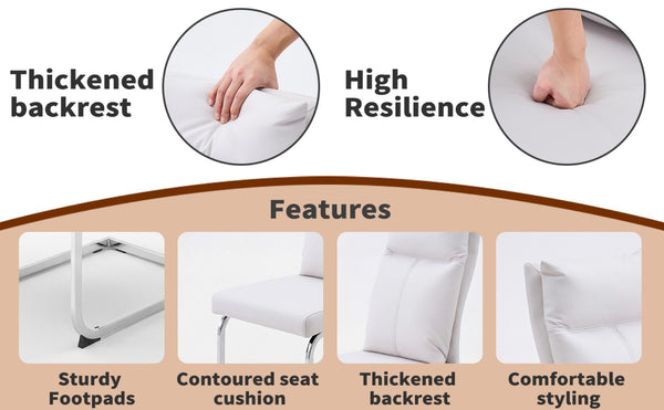 English Elm Dining Chair Set of 2 Faux Leather Chrome Base Ergonomic Contemporary Kitchen Seating White W3851P453160