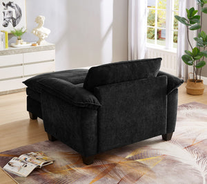 English Elm 51" Oversize Chaise Lounge Chair with Ottoman and Hidden Storage Upholstered in Soft Chenille Comfort Black W1097S00151