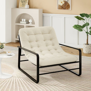 English Elm Accent Chair Sherpa Boucle Upholstered Seat for Reading Nook or Living Room Decor Beige T3623P411772