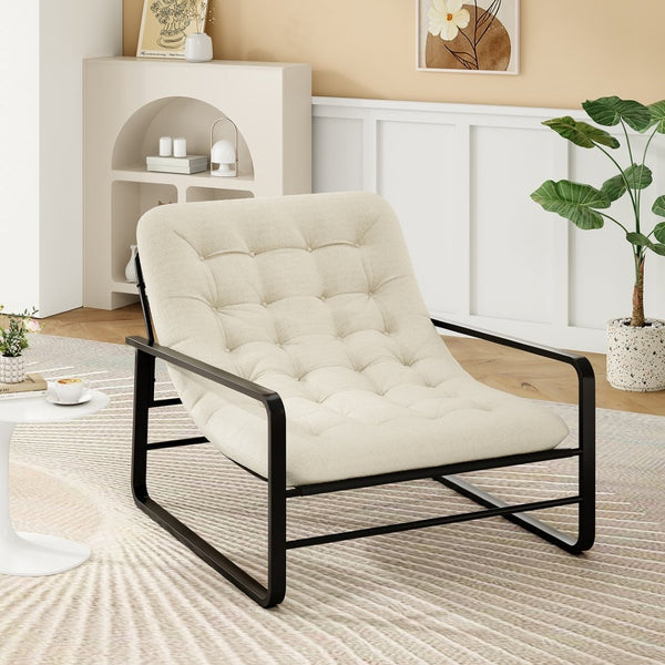 English Elm Accent Chair Sherpa Boucle Upholstered Seat for Reading Nook or Living Room Decor Beige T3623P411772