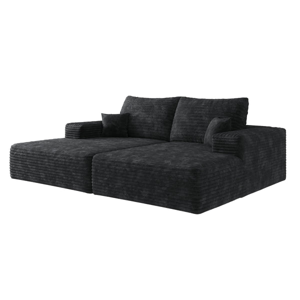 English Elm 74.8" Modern Sofa Bed - Elegant Black Plush Corduroy, Fully Assembled Dual Sleeper For Cozy Spaces W2824S00070