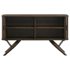 English Elm Wes Dark Walnut 2-Door Sideboard Buffet Storage Cabinet with Removable Shelves, Tapered Legs, Timeless Grain Finish B062P344986