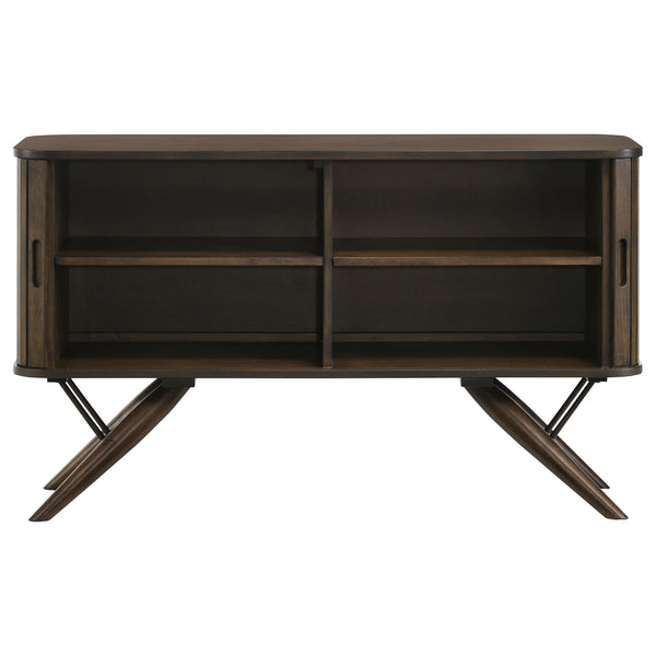 English Elm Wes Dark Walnut 2-Door Sideboard Buffet Storage Cabinet with Removable Shelves, Tapered Legs, Timeless Grain Finish B062P344986