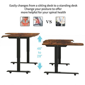 English Elm L-shaped Electric Standing Desk with Memory Presets and Cable Management for Home Office Rustic Brown W614P431986