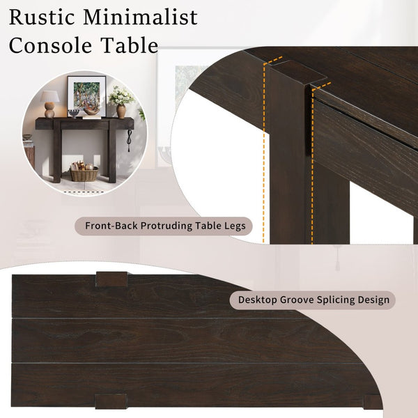 English Elm Trexm Ash Veneer Entryway Console Table Built in Power Outlet Drawer Rubberwood Espresso N715P361518P