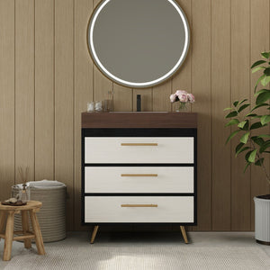 English Elm Modern Freestanding Bathroom Vanity with Vessel Sink Sintered Stone Gold Legs W3136S00047