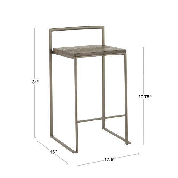 English Elm Stackable Counter Stools Bamboo Seat Matte Black Steel Frame Kitchen Island Set of 2 B202P471210