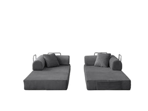 English Elm 78.8" Corduroy Modular Floor Sofa Convertible Sleeper Futon with Pillow Back Support Gray W5617P456004