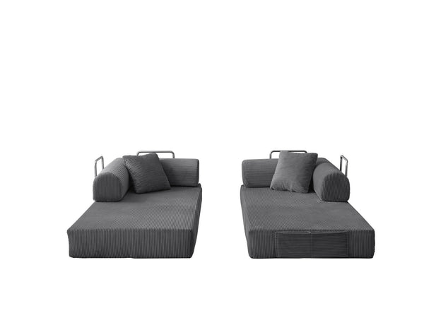 English Elm 78.8" Corduroy Modular Floor Sofa Convertible Sleeper Futon with Pillow Back Support Gray W5617P456004