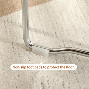 English Elm Folding mid-century modern cantilever dining chair with chrome frame, wooden back and upholstered seat Blue W2105P250641