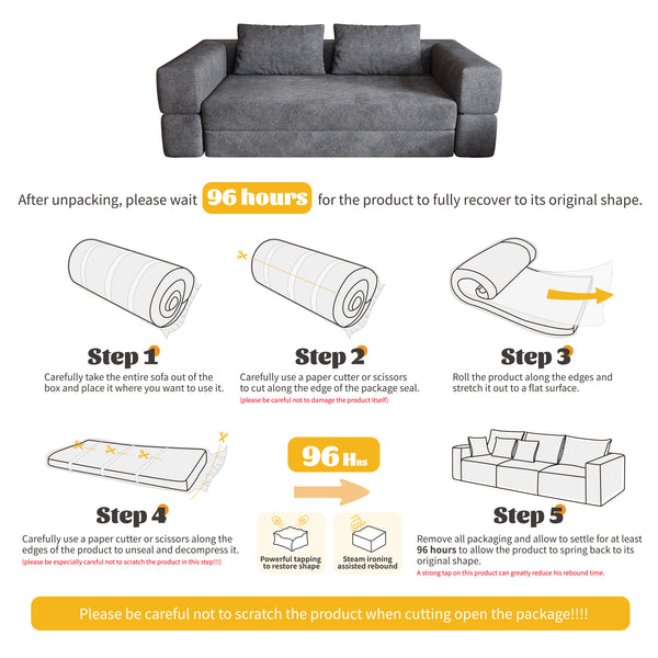 English Elm Sofa Convertible Memory Foam Sleeper Couch with Rectangle Pillow & Removable Cushions, Modern Chenille Lounge for Bedroom Grey W3670P355586