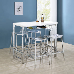 English Elm Tonneson White Acrylic Leg Bar Table with Silver Trestle, Wine Rack & Stemware Holders, 47" B062P299943