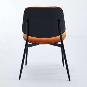 English Elm A&A Mid Century Modern Dining Chairs Set Of 2, Ergonomic Orange Pu Upholstered With Walnut Accents W1143P191788