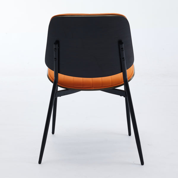 English Elm A&A Mid Century Modern Dining Chairs Set Of 2, Ergonomic Orange Pu Upholstered With Walnut Accents W1143P191788