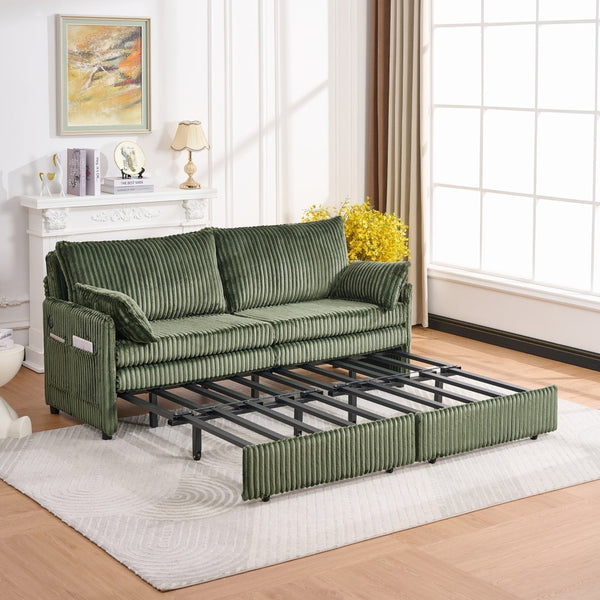 English Elm 73"convertible Corduroy Sleeper Sofa with Usb Port and Side Pocket for Studio Apartments Green W3373P405037