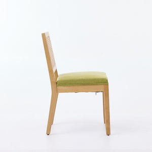 English Elm Farmhouse Rattan Back Dining Chairs Set of 2 with Linen Seat and Hardwood Legs Olive Green W1143P452936