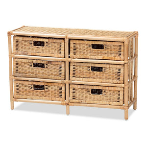English Elm Modern Woven Rattan Six Drawer Cabinet Bohemian Storage for Bedroom or Living Room B2750P470040