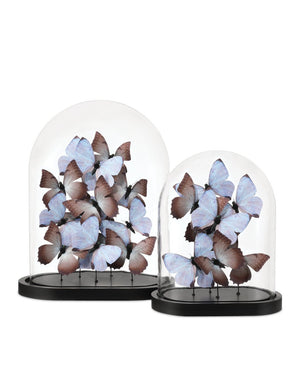 Currey & Company Rue De Bac Enchanting Medium Butterflies In Soft Blue & Pink - Elegantly Displayed Glass Dome Decor Blue Paper ,Engineered Wood ,Glass 1200-0976-currey-company