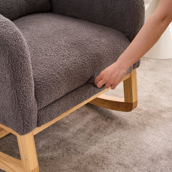 English Elm LY-5104 Plush High-Back Rocking Chair with Footrest & Storage Pocket, Ergonomic Foam Cushion for Nursery Dark Gray W2231P292981