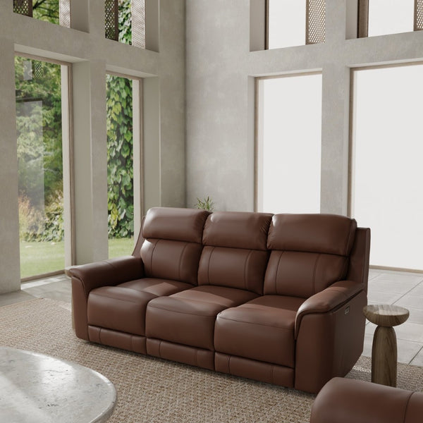 English Elm Oslo Genuine Leather Power Reclining Sofa with Usb Charging for Modern Living Rooms Pecan B339P411604