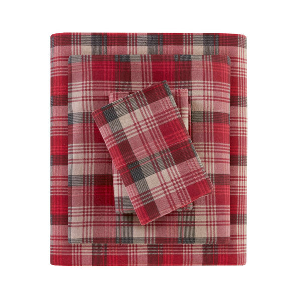 English Elm 3 Pcs Twin Sheet Set - Cozy Red Plaid Cotton Flannel For Warmth, Comfort, And Timeless Style B035P319781