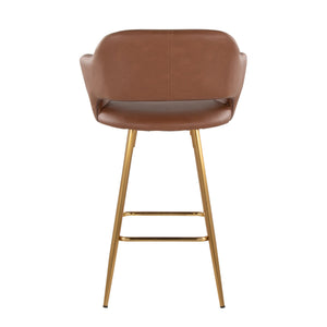 English Elm Margarite 26" Contemporary Counter Stool Set of 2 with Gold Metal Frame, Faux Leather, Ergonomic Backrest Brown B202S00353