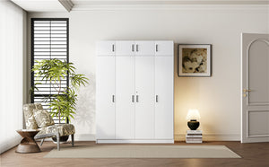 English Elm 4-door Wardrobe with Top Cabinet Locking Drawer Tall Bedroom Closet in White LP006006AAK