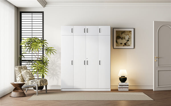 English Elm 4-door Wardrobe with Top Cabinet Locking Drawer Tall Bedroom Closet in White LP006006AAK
