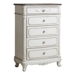 English Elm Victorian Cinderella 7-Drawer Dresser with Floral Carvings and Gray Rub-Through Finish for Bedrooms Antique White,Oak 36 L x 21.5 W x 52.5 H B011P361981