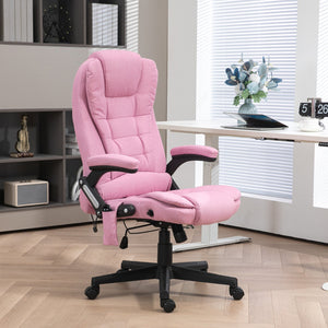 English Elm Homcom 6 Point Vibrating Massage Office Chair With Heat, Pink Linen High Back For Ultimate Comfort W2225P217958