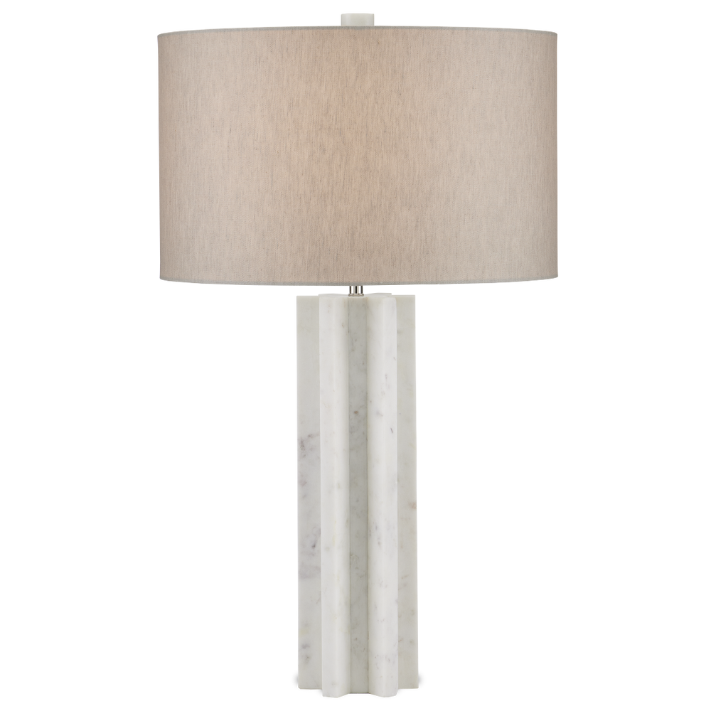 Mercurius Marble Table Lamp - Contemporary Design with Natural Linen Shade, Unique Gear Shape